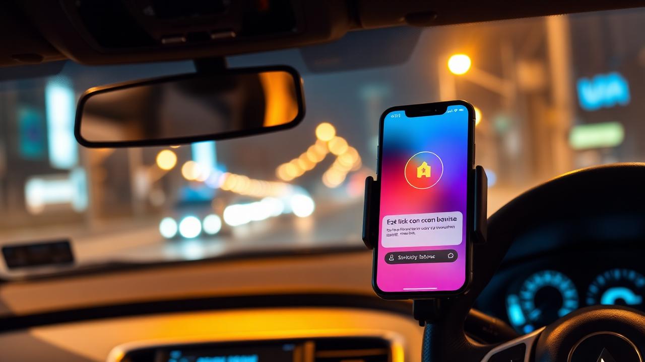 Smartphone en soporte de auto mostrando una notificación de bono DiDi