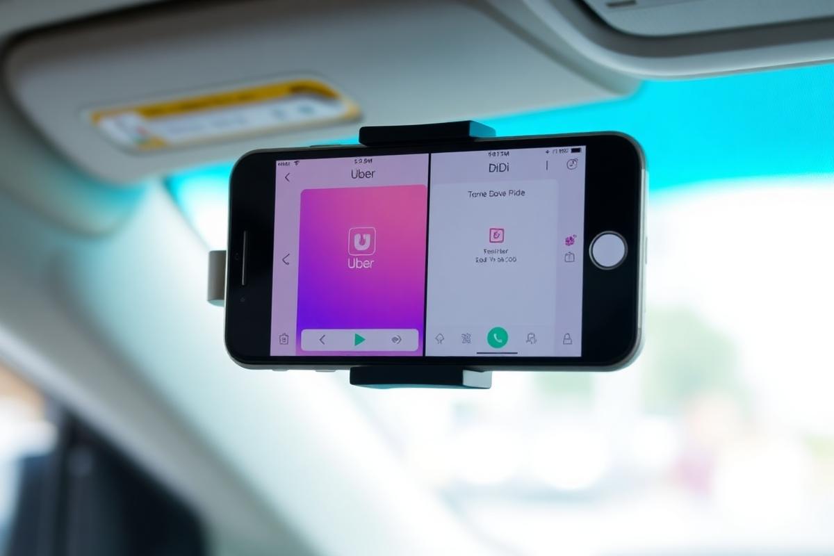 Smartphone mostrando los íconos de Uber, DiDi e InDrive uno junto al otro